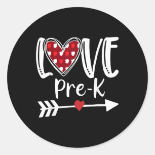 Love Pre-k Red Plaid Heart Valentijnsdag Teacher Ronde Sticker