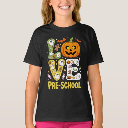 Love Preschool Halloween Teacher Ghost Pumpkin T-shirt (Voorkant)