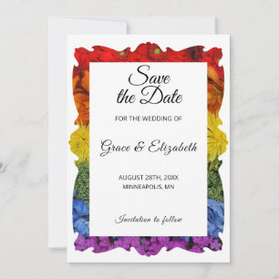 Love Pride Floral Save the Date Card Kaart