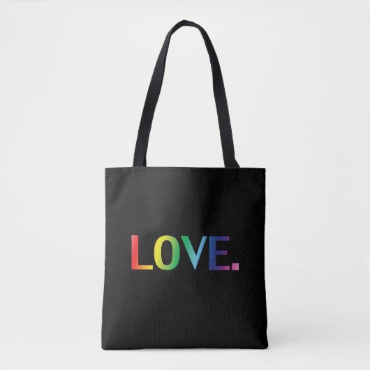 Love, pride lgbt lgbtq gay queer rainbow black tote bag (Voorkant)
