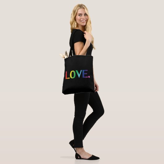 Love, pride lgbt lgbtq gay queer rainbow black tote bag (Op model)