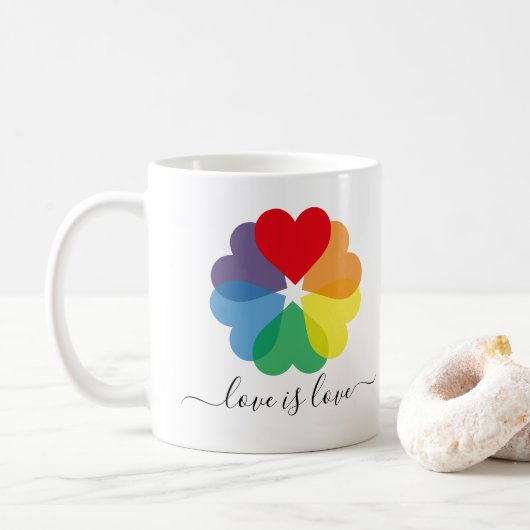 Love Pride Rainbow Hearts Koffiemok (Met donut)