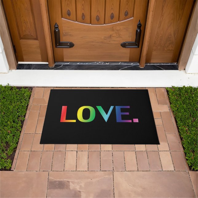"Love" Pride regenboogkleuren LGBT / Zwart - Deurmat (Buiten)