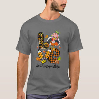 Love Principal Leopard Pumpkin Turkey Fall Thanksg T-shirt