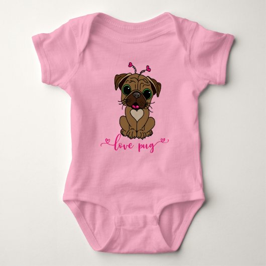 Love Pug Dog Valentijnsdag Romper (Voorkant)