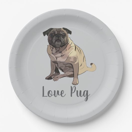Love Pug Papieren Bordje (Voorkant)