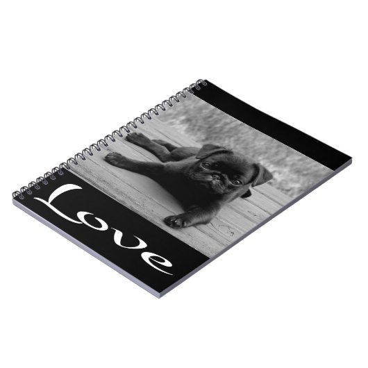 Love Pug Puppy Dog Black Notebook/Journal Notitieboek (Linkerzijde)