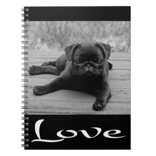 Love Pug Puppy Dog Black Notebook/Journal Notitieboek