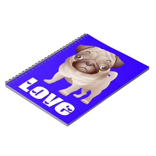 Love Pug Puppy Dog Blue Notebook / Journal Notitieboek (Linkerzijde)