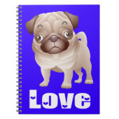 Love Pug Puppy Dog Blue Notebook / Journal Notitieboek (Voorkant)