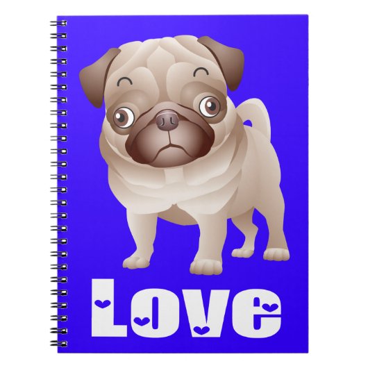 Love Pug Puppy Dog Blue Notebook / Journal Notitieboek (Voorkant)