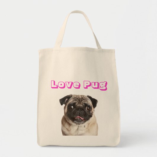 Love Pug Puppy Dog Canvas Grocery otebag Tote Bag (Voorkant)
