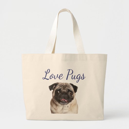 Love Pug Puppy Dog Canvas Totebag Grote Tote Bag (Voorkant)