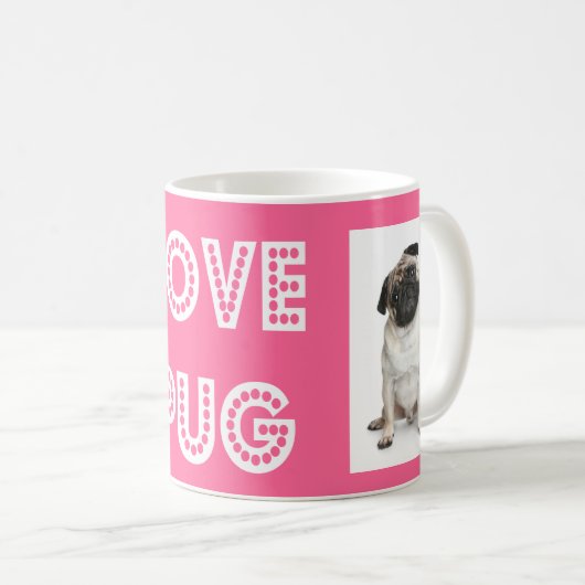 Love Pug Puppy Dog Coffee Mok (Voorkant rechts)