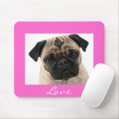 Love Pug Puppy Dog Portrait Pink Mousepad Muismat (Met muis)