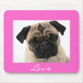 Love Pug Puppy Dog Portrait Pink Mousepad Muismat (Voorkant)