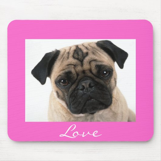 Love Pug Puppy Dog Portrait Pink Mousepad Muismat (Voorkant)