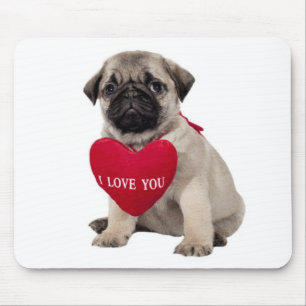 Love Pug Puppy Dog with Heart Mousepad Muismat