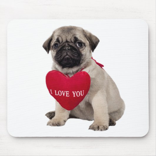 Love Pug Puppy Dog with Heart Mousepad Muismat (Voorkant)
