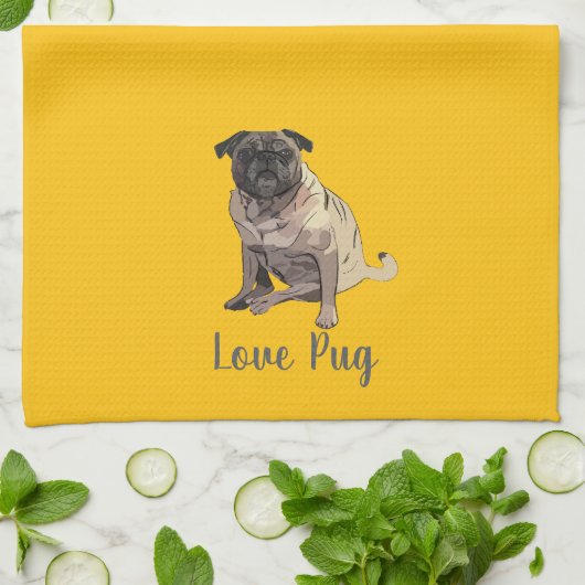 Love Pug Theedoek (Gevouwen)