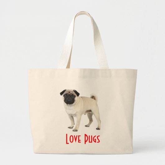 Love Pugs Puppy Dog Canvas Beach Totebag Grote Tote Bag (Voorkant)
