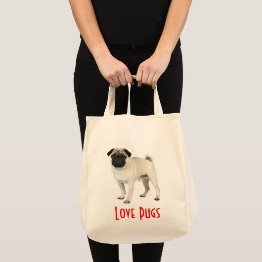 Love Pugs Puppy Dog Canvas Grocery Totebag Tote Bag (Voorkant (product))