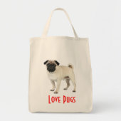 Love Pugs Puppy Dog Canvas Grocery Totebag Tote Bag (Voorkant)