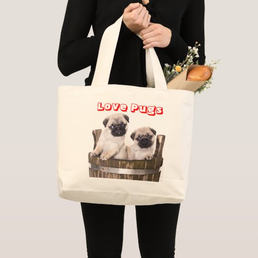 Love Pugs Puppy Dog in a Wooden Crate Barrel Tas (Voorkant (product))