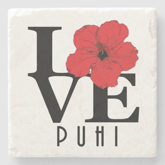 LOVE Puhi Hawaii Red Hibiscus Stenen Onderzetter (Voorkant)
