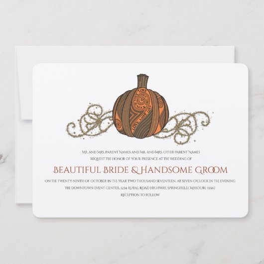 Love Pumpkin Autumn Wedding Invitation Kaart (Voorkant)