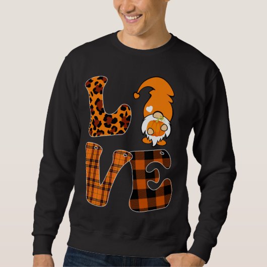 LOVE Pumpkin Gnome Herfst Herfst Luipaard Plaid Ch Trui (Voorkant)