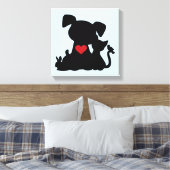 Love Puppy and Kitten Silhouette Blue Canvas Afdruk (Insitu (Slaapkamer))