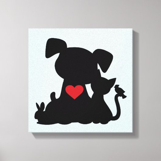 Love Puppy and Kitten Silhouette Blue Canvas Afdruk (Voorkant)