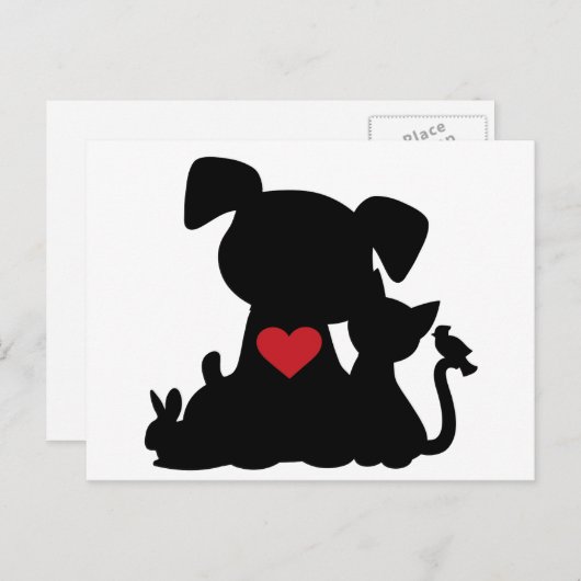 Love Puppy and Kitten Silhouette Briefkaart (Voorkant / Achterkant)