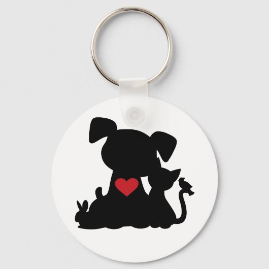 Love Puppy and Kitten Silhouette Button Sleutelhan Sleutelhanger (Voorkant)