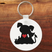 Love Puppy and Kitten Silhouette Button Sleutelhan Sleutelhanger (Voorkant)