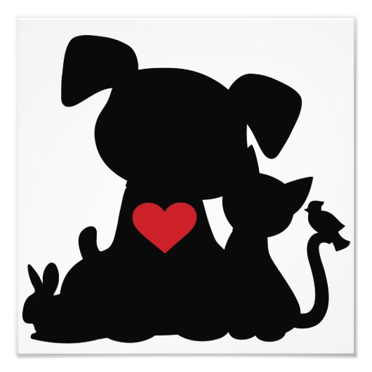 Love Puppy and Kitten Silhouette Foto Afdruk (Voorkant)