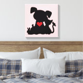 Love Puppy and Kitten Silhouette Pink Canvas Afdruk (Insitu (Slaapkamer))