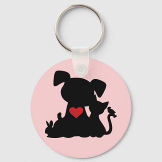 Love Puppy and Kitten Silhouette Pink Sleutelhanger