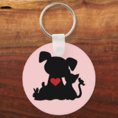 Love Puppy and Kitten Silhouette Pink Sleutelhanger (Voorkant)