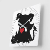 Love Puppy and Kitten Silhouette Vierkante Klok (Hoek)
