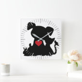 Love Puppy and Kitten Silhouette Vierkante Klok (Huis)