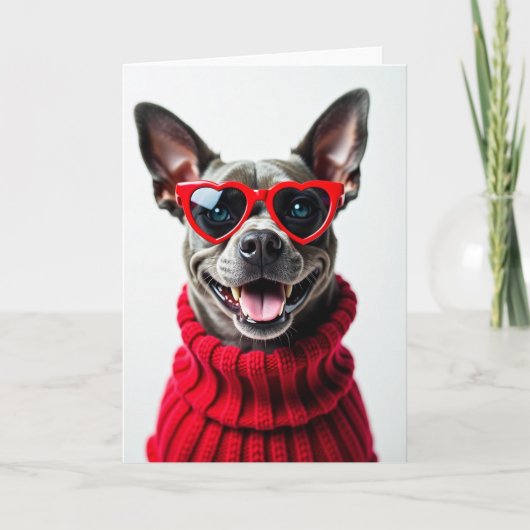 Love Puppy Heart Glasses Card Kaart (Voorkant)