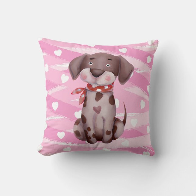 "LOVE PUPPY" IN PINK EN WHITE KUSSEN (Voorkant)