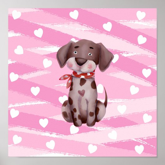 "LOVE PUPPY" MET PINK EN WITTE HARTEN POSTER (Voorkant)