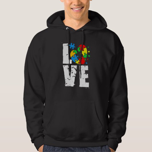 LOVE Puzzle Pieces Heart Autism Awareness Hoodie (Voorkant)