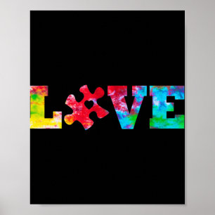 LOVE Puzzle Pieces Heart Awareness Tie Dye Poster