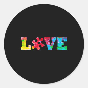 LOVE Puzzle Pieces Heart Awareness Tie Dye Ronde Sticker
