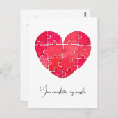 Love puzzle solved, red puzzle heart briefkaart (Voorkant / Achterkant)