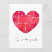 Love puzzle solved, red puzzle heart briefkaart (Voorkant)